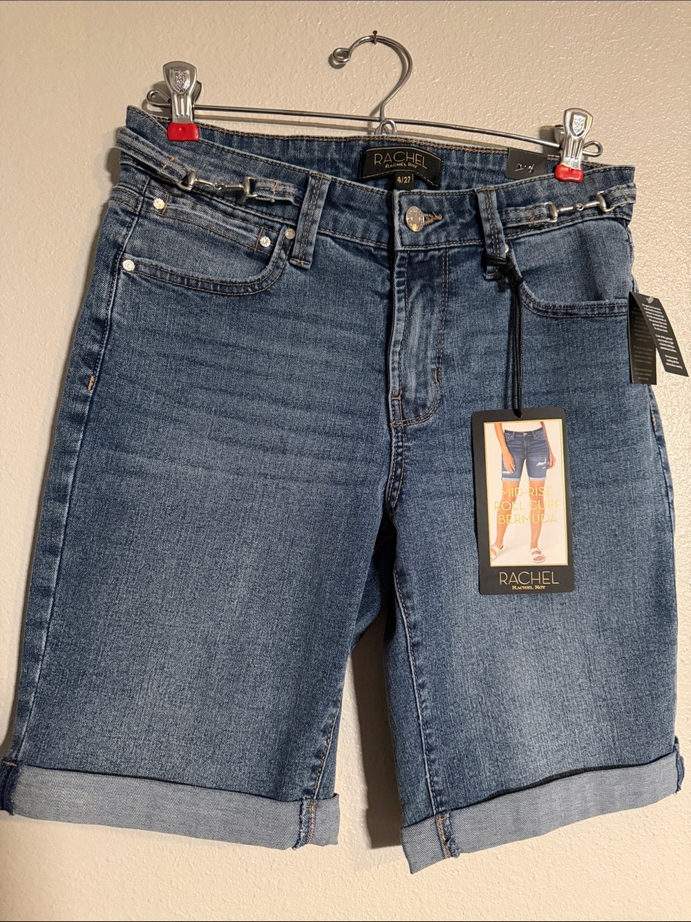 Rachel Classic Mid-Rise Blue Denim Bermuda Shorts